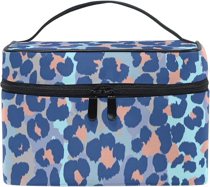 MNSRUU Makeup Bag, Bule Leopard Print Travel Makeup Organizer Bag Cosmetic Cases Toiletry Bags for Girl Women Ladies