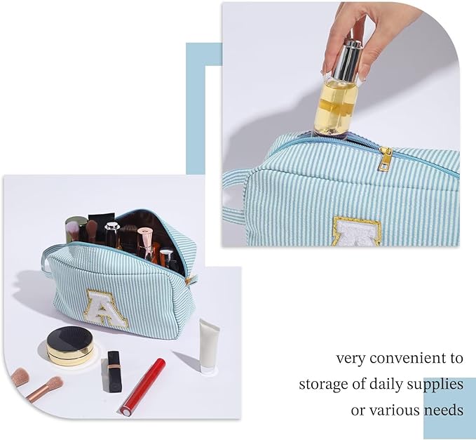 YOOLIFE Initial Cosmetic Bag for Women - Monogram Cute Makeup Bag Cosmetic Case Toiletry Pouch for Women Her Best Friend Sister Teacher, Personalized Birthday Gifts for Women, Green I