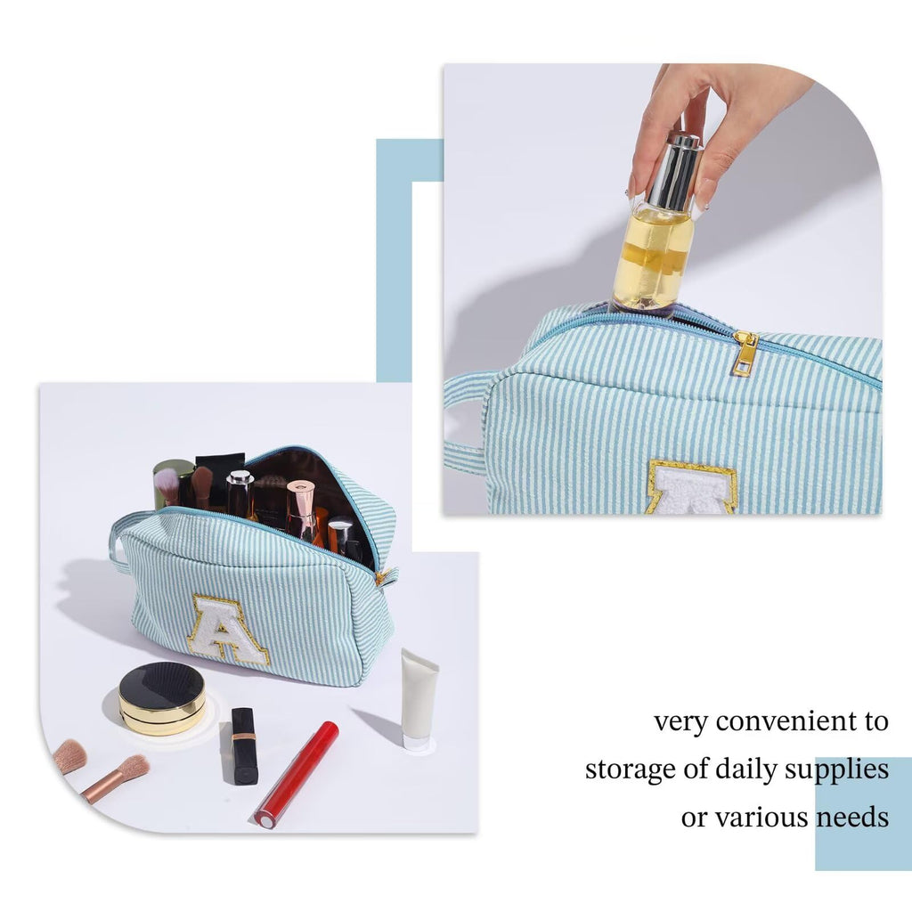 YOOLIFE Initial Cosmetic Bag for Women - Monogram Cute Makeup Bag Cosmetic Case Toiletry Pouch for Women Her Best Friend Sister Teacher, Personalized Birthday Gifts for Women, Green I
