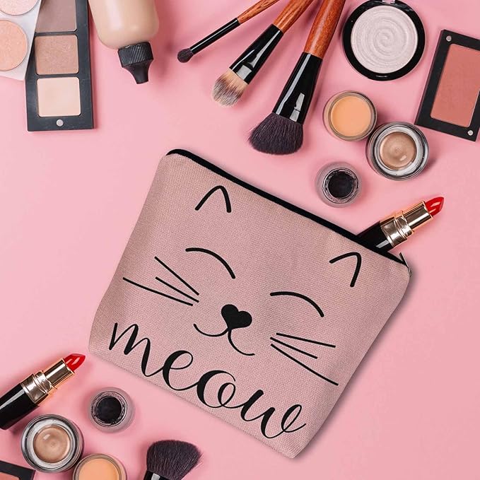 Kalygon Cat Cute Cosmetic Bags For Women, Funny Kitten Cat Face Meow Roomy Makeup Bag Toiletry Bag Accessories Organizer Storage Bags Makeup Pouch For Travel Business Gym Camping Bathroom, Pink