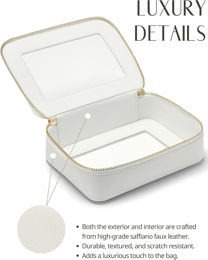 Popvibe Clear Makeup Bag with Zipper, Women Travel Toilrty Bag White Medium