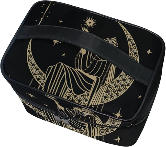ZOEO Makeup Train Case Sacral Night Girl On Moon Korean Carrying Portable Zip Travel Cosmetic Brush Bag Organizer Large for Girls Women