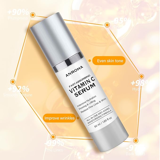Anroha Super Vitamin C Face Serum for Women Over 70, Large Size 1.7 fl oz (50ml) - Fragrance-Free Multi-Tasking Age Defying Hydrating Complex for Mature Sensitive Skin