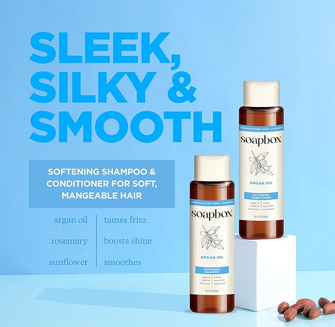 Soapbox Argan Oil & Vanilla Shampoo & Conditioner Set, Leaves Hair Smooth & Controls Frizz - Clean Ingredients Free of Harsh Chemicals, Sulfates, Parabens & Silicones - 1 Liter Each