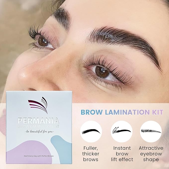PERMANIA Brow Lamination Kit, Tube Design Instant Perm for Fuller & Thicker Eyebrows Salon Result lasts 4 weeks (with Liquid Glue)