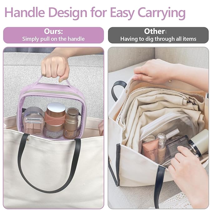 PACKISM Clear Makeup Bag Travel - TSA Approved Toiletry Bag, 2 Pack Purple