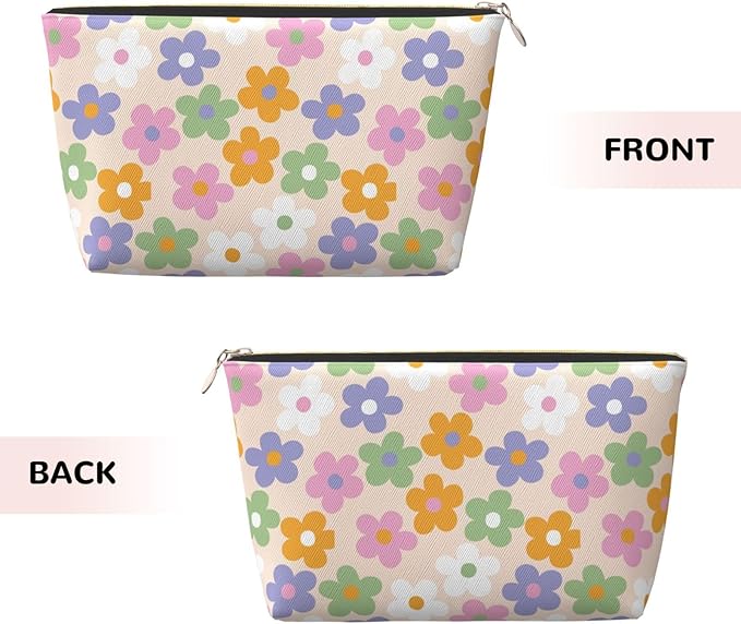 BEIANSHUO Cute Flowers Floral Small Makeup Bag for Women - Leather Travel Cosmetic Bag Make Up Pouch Mini Travel Zipper Pouch - Makeup Organizer Bag