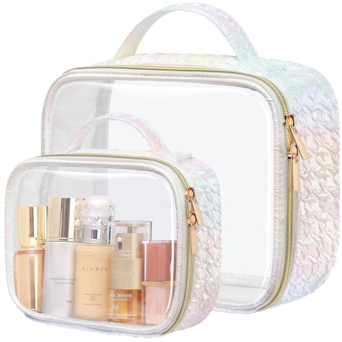 PACKISM Clear Makeup Bag Travel - TSA Approved Toiletry Bag, 2 Pack White