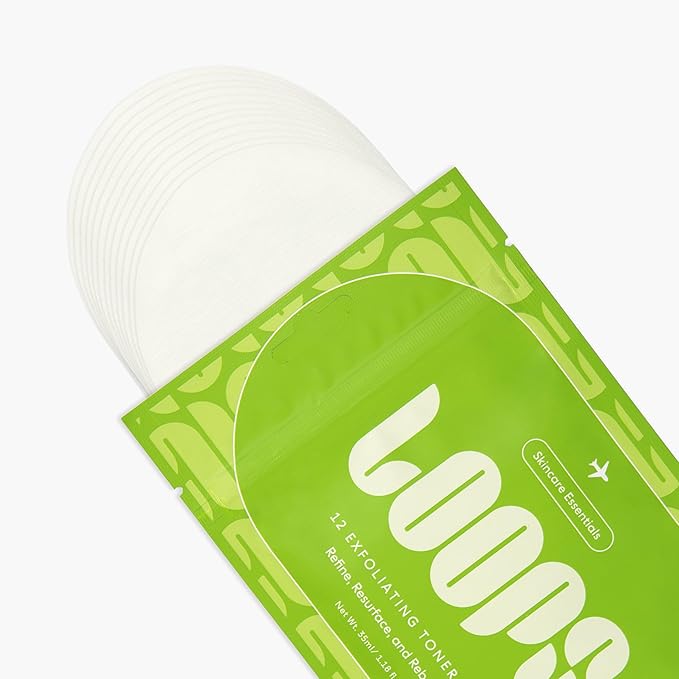 LOOPS Exfoliating Toner - Korean Skincare Pads for Travel, 12