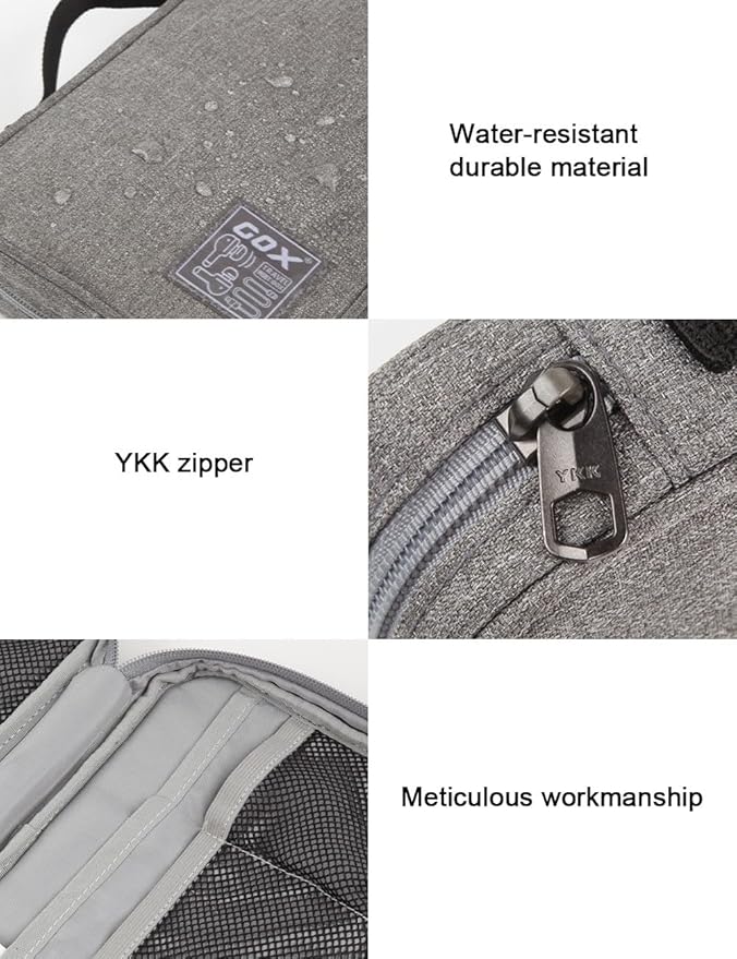 GOX Cable Organizer Pouch – Case for Chargers and Cords, Cord Organizer Travel Black, Small Cable Organizer Bag for Earbuds & Tech Accessories(Grey-Large)