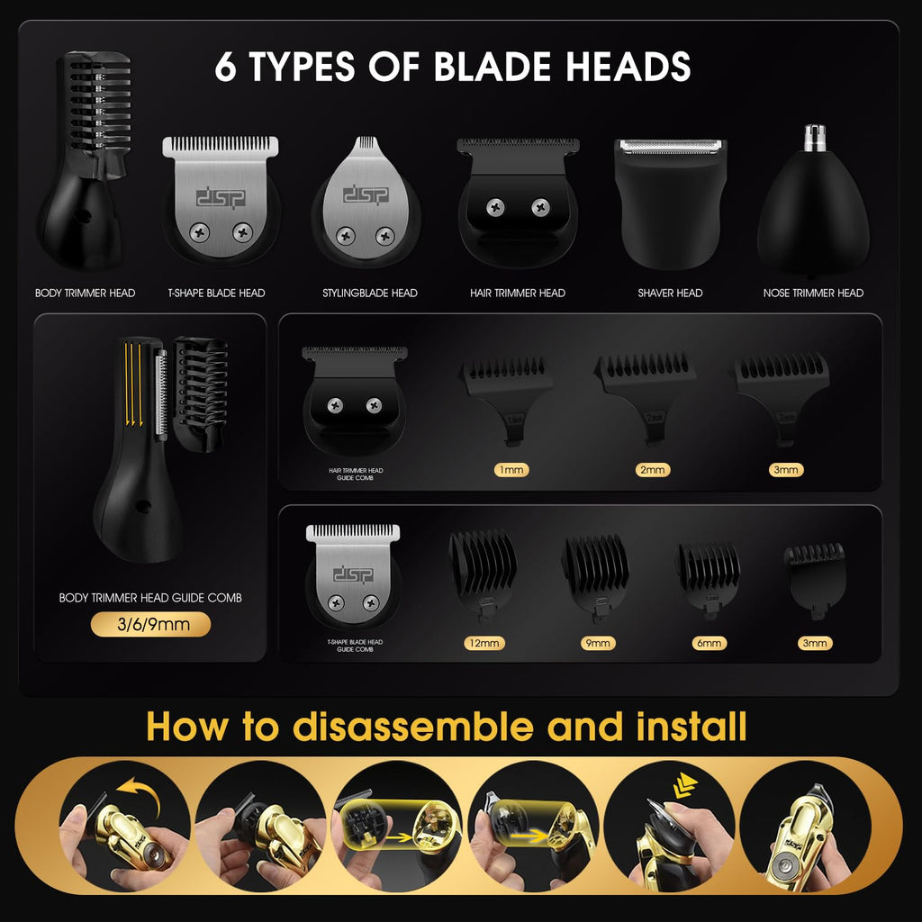 DSP 6-in-1 Grooming Kit for Men, Cordless Rechargeable Trimmer Set