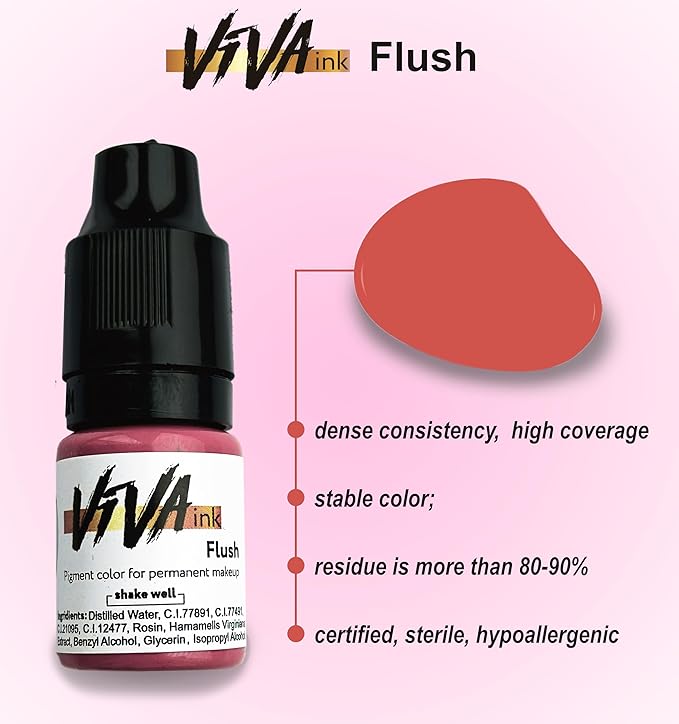 VIVA INK Lip Pigment – Flush – Permanent Lip Makeup – Microblading Ink for Durable and Colorful Lips – Long Lasting Color Lip Cosmetics (0.2 oz)