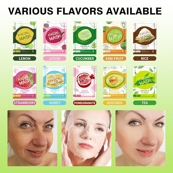 GUOYAOLIFU 30 Sheets Face Masks Skincare, Hydrating Face Masks Suitable for Sensitive Skin, Bulk Facial Mask for Women Skin Care, Soothe Face Mask for Spa