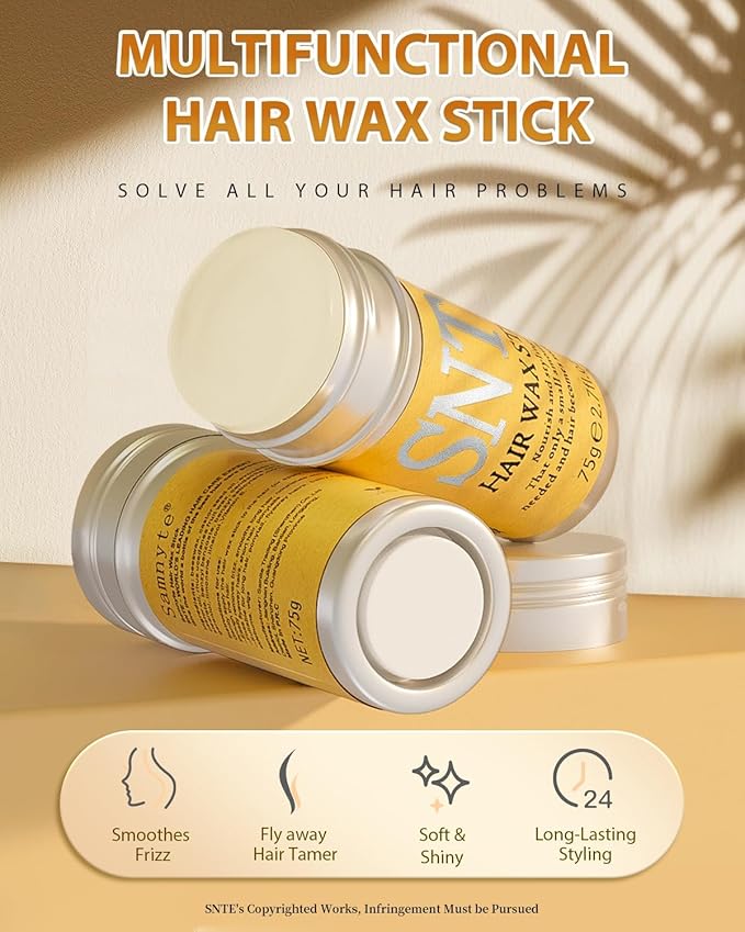 Hair Wax Stick and Slick Back Hair Brush Set to Tame Frizz, Flyaways, Sleek Ponytails, Buns & Braids - 12H Hold, Non-Greasy Hair Styling Kit, Styling Accessories for Teen Girls, Women, Kids, Men