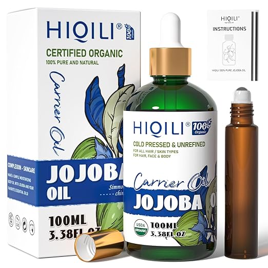 HIQILI Organic Jojoba Oil Cold Pressed for Hair, Nail & Skin Care