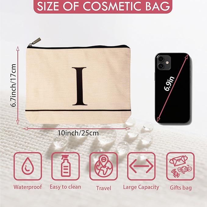 HDYHDY Letter A-Z Initial Personalized Makeup Bags, Birthday Gifts for Women, Monogrammed Gifts for Women Mom Sister Best Friend Bride Bridesmaid, Mothers Day, Christmas, Small Travel Cosmetic Bag (I)