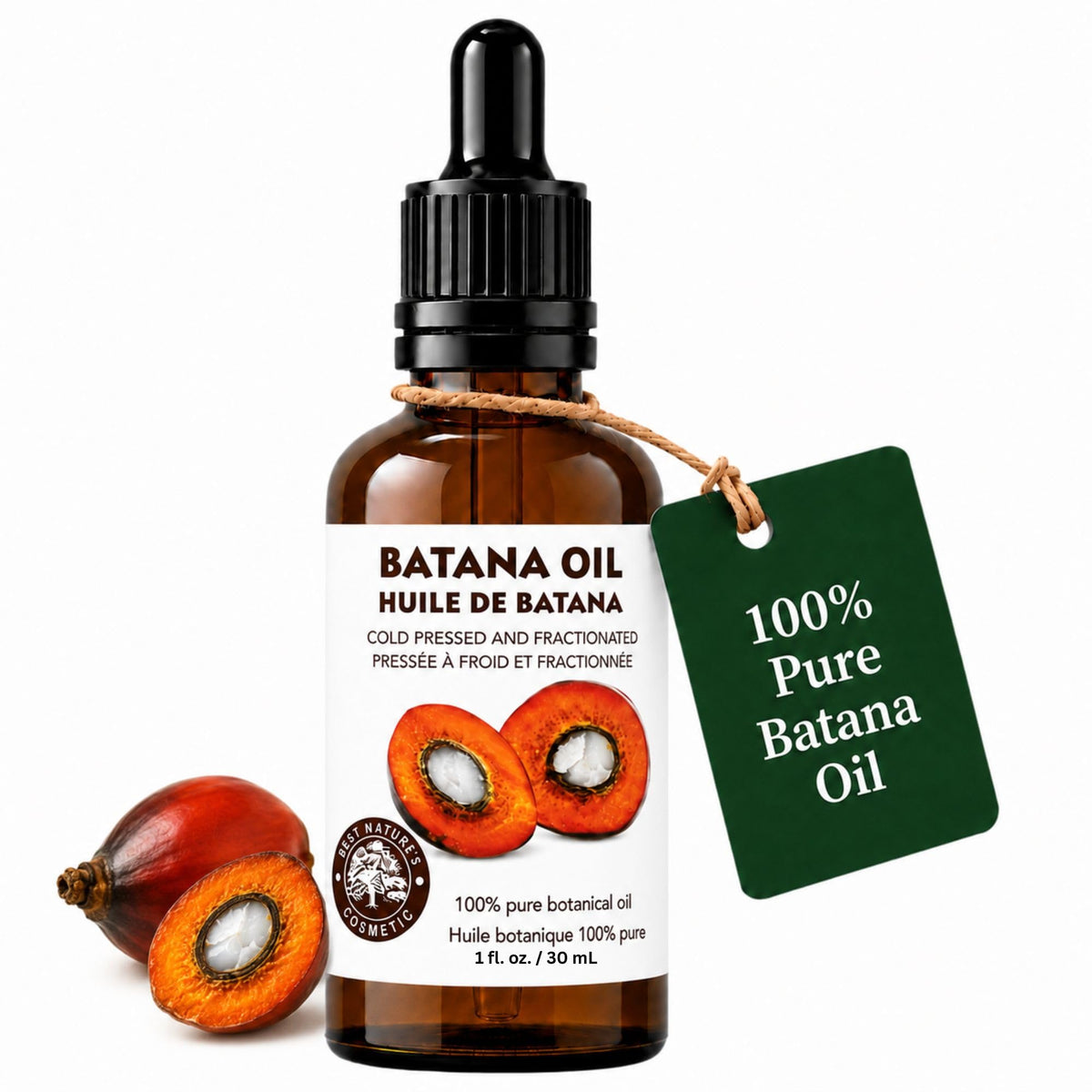 Best Nature's Cosmetics Batana Oil for Hair Growth and Repair: Raw Batana Oil from Honduras - 100% Pure & Natural - For Thicker & Stronger Hair. Recognized by Dr. Sebi (2 fl oz)