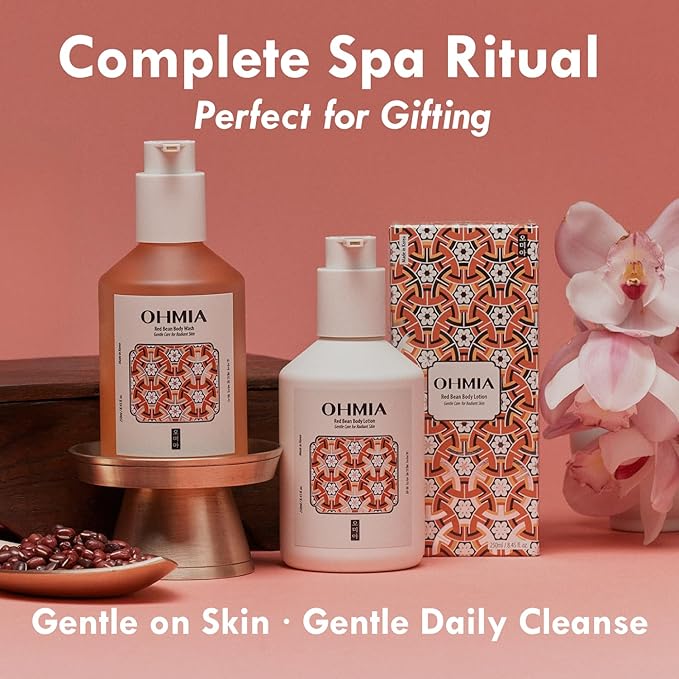 OHMIA Red Bean Korean Body Wash for Women - Hydrating Shower Gel for Dry & Sensitive Skin, Tangerine & Orchid Scent, Skincare-Grade K-Beauty Cleanser, Vegan, 8.45 fl oz