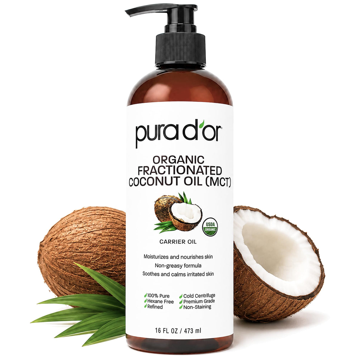 PURA D'OR ORGANIC Grapeseed Oil Pure Cold-Pressed Carrier Oil, 16oz