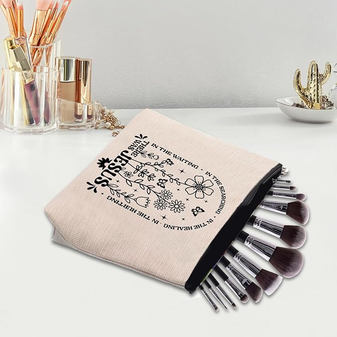 CEASQVAA Boho Floral Christian Makeup Bag, Christian Gifts for Women, Bible Stuff Prayer Supplies, There Was Jesus Cosmetic Bag Pouch