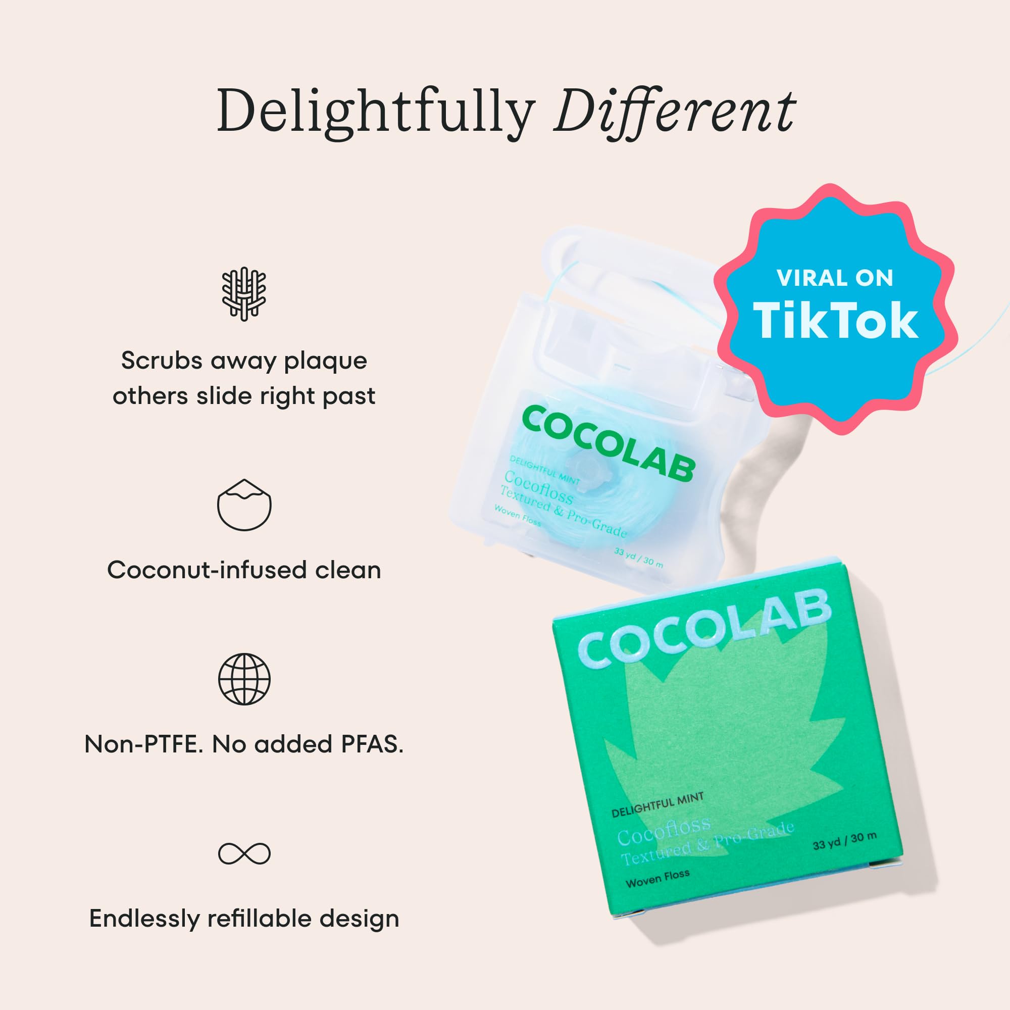Cocofloss Woven Dental Floss Refill by COCOLAB, Mint Scent, 3-Pack