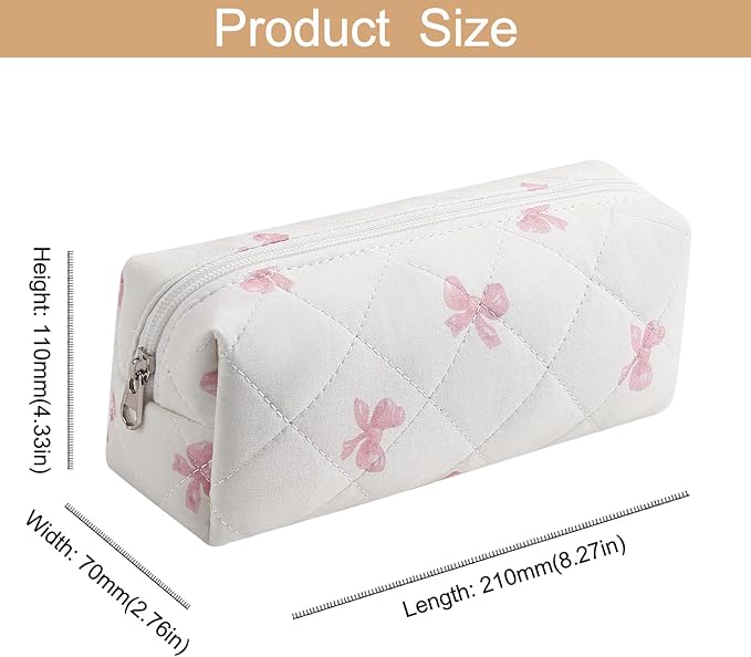 HHQQWZ Cute Floral Cotton Makeup Brush Cosmetic Bag for Women, Travel Quilted Zipper Make Up Bag, Flowers Toiletry Organizer Case Kawaii Makeup Cosmetic Travel Cloth Pouch (Pink Bow Tie+Blue Bow Tie)