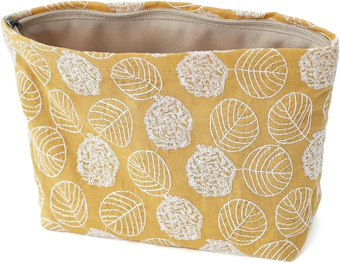 BBORGDC Floral Cotton Embroidered Makeup Bag - Large Capacity Travel Cosmetic Pouch & Toiletry Organizer with Zipper, Perfect for Daily Use, Makeup Storage, or Gift Ideas