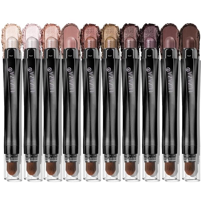 LUXAZA PRO Brown Eyeshadow Stick Makeup Set 10PCS, Neutral Shimmer And Matte Cream Eye Shadow Palette, Metallic Bronze Smoky Eyeliner Brightener Crayon Pencil Kit, Ideal Gift for Women -Ash Rose