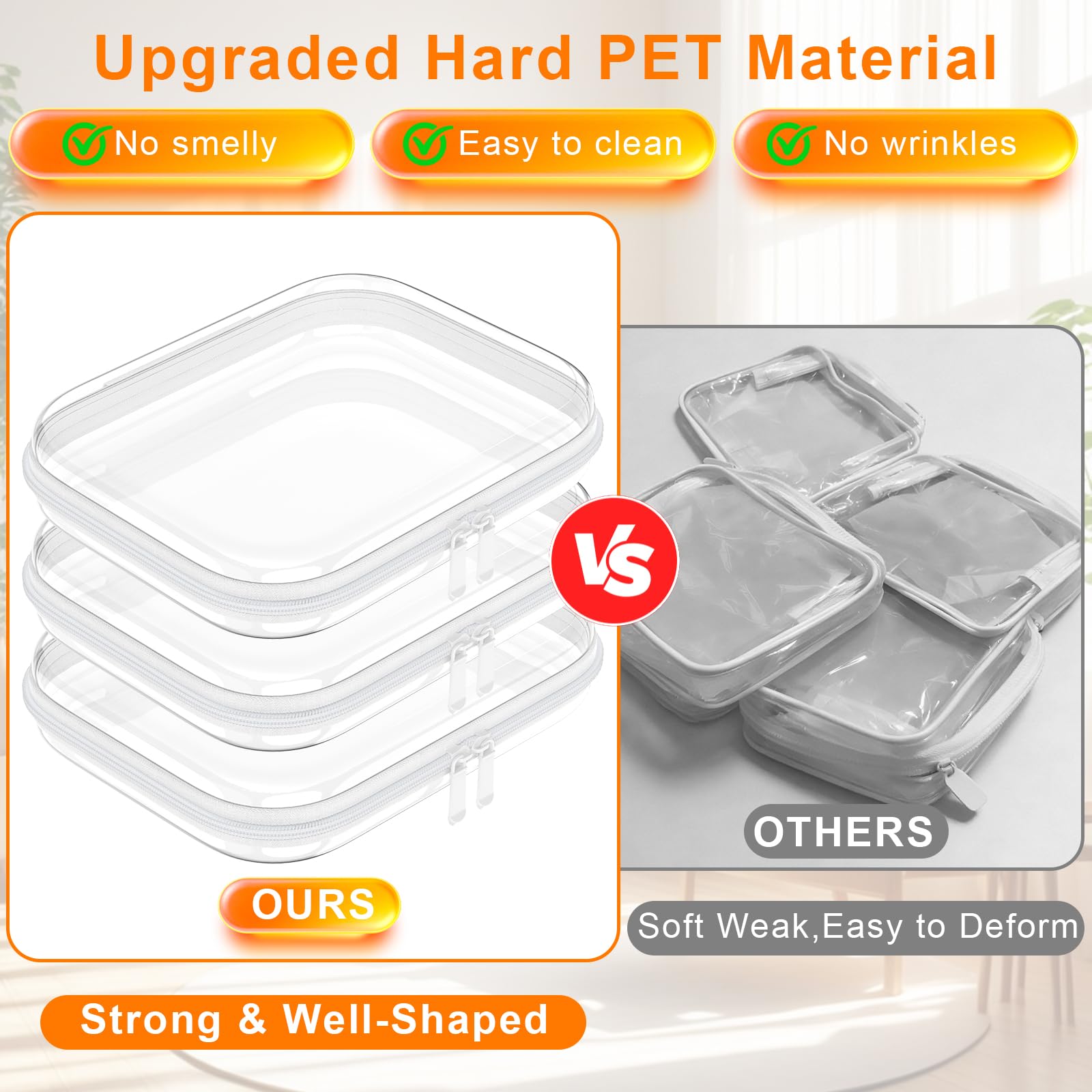3PCS Clear Hard Shell Zipper Case,9.9*7.9*2in,Travel Toiletry Cosmetic Bags