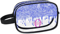KFNHN Personalized Name Clear Makeup Bag, Custom Women Transparent Cosmetic Travel Toiletry Bag Pouch Organizer for Vacation Weekend, Bright Blue Curtain Glittery