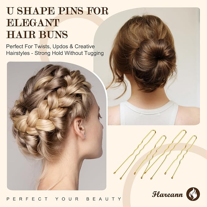 FLAREANN Gold Bobby Pins Set with U Shape Pins, Spiral Pin & Snap Clips
