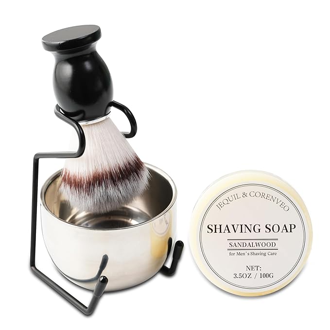 Shaving Brush Set for Men, 4pcs Shaving Set Includes Shaving Brush Shaving Soap, Steel Bowl and Razor Stand