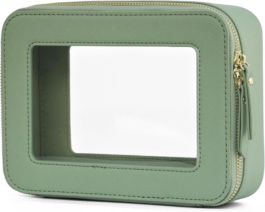 Popvibe Clear Makeup Bag with Zipper Travel Toilrty Bag Sage Green Medium