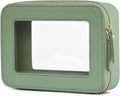 Popvibe Clear Makeup Bag with Zipper Travel Toilrty Bag Sage Green Medium