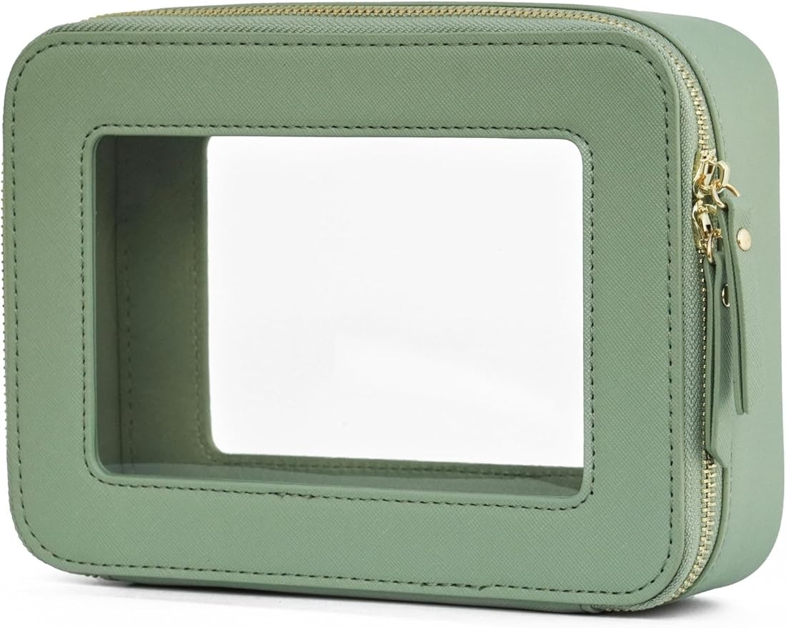 Popvibe Clear Makeup Bag with Zipper Travel Toilrty Bag Sage Green Medium