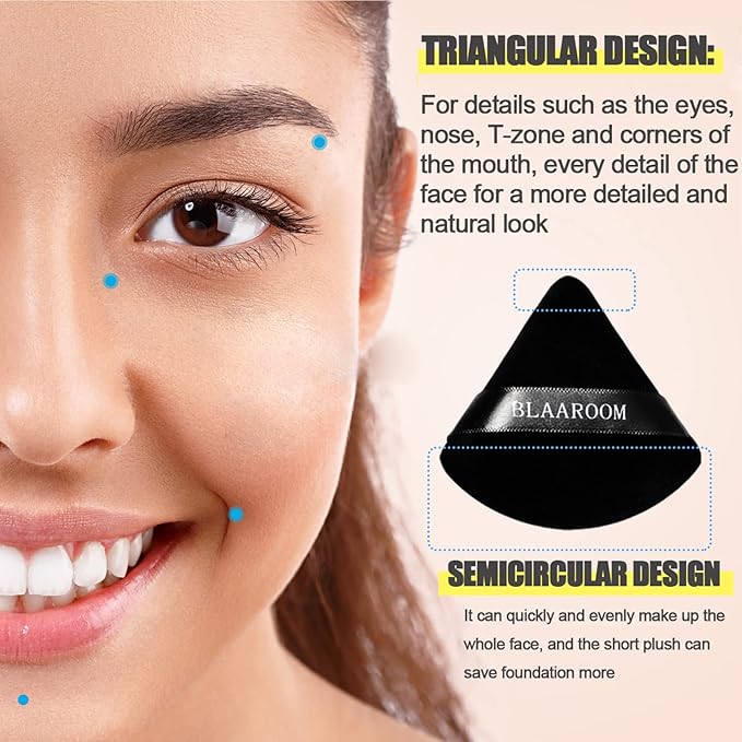 BLAAROOM 12 Pieces Powder Puff Face Makeup Puff, Velour Triangle Powder Puffs for Loose Powder Soft Cosmetic Foundation Sponges Wedge Shape Beauty Makeup Tools - Black