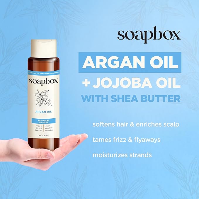 Soapbox Argan Oil & Vanilla Shampoo & Conditioner Set, Leaves Hair Smooth & Controls Frizz - Clean Ingredients Free of Harsh Chemicals, Sulfates, Parabens & Silicones - 1 Liter Each