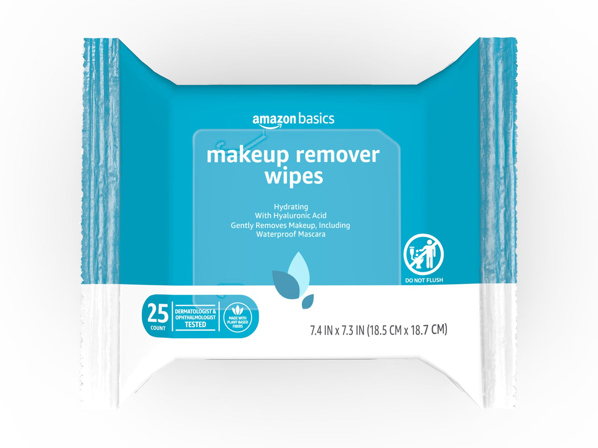 Makeup Remover Wipes, Hydrating Facial Cleansing, Hyaluronic Acid, Dermatologist Tested, Plant Based, Alcohol-Free, Removes Waterproof Mascara, 25 Count, 2-Pack