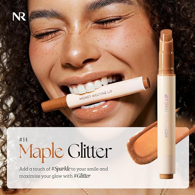 Nature Republic HONEY MELTING LIP GLITTER (14 MAPLE) | SOFT LIP STICK Hydrating Gloss, Moisturizing balms, Shine Glimmer Finish, Shimmery-Sheer tint, korean make up