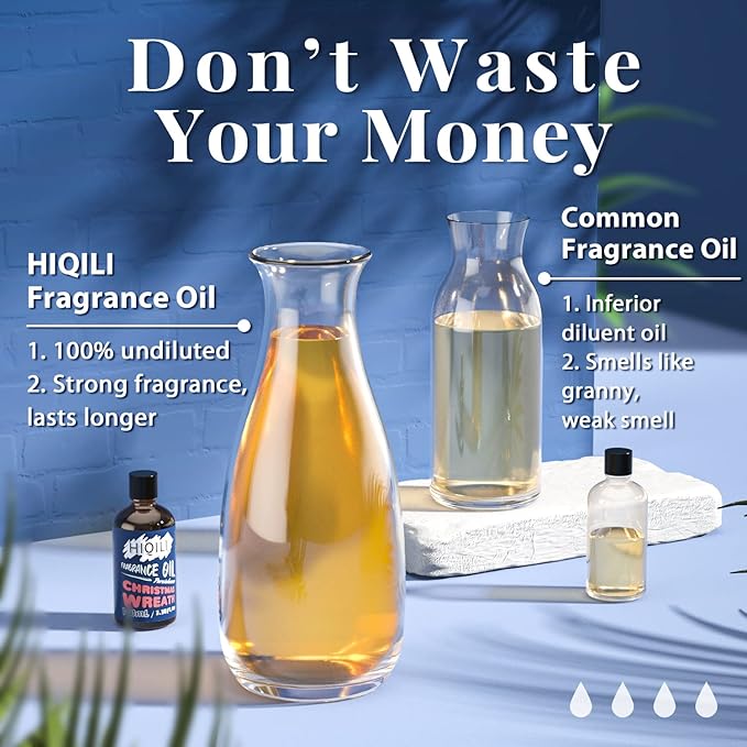 HIQILI Christmas Wreath Essential Oil 100ml - Pure Fragrance Oil for Diffuser, Aromatherapy, DIY Candle Soap Perfume Lotion Making, 3.38 Fl Oz