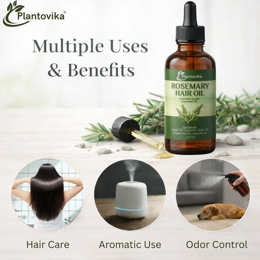 Plantovika Rosemary Oil for Hair Growth, Enriched with Jojoba, Castor, Argan, Peppermint & Lavender Oils, Scalp & Hair Strengthening Treatment, 1.69 oz
