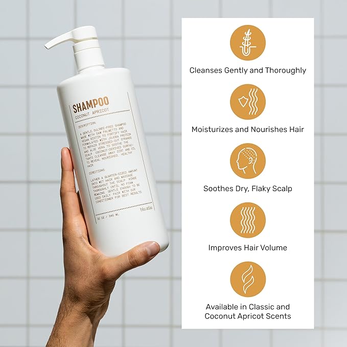 Blu Atlas Natural Shampoo for Men — Sulfate-Free for All Hair Types, 15 Ingredients, No Filler, Helps with Dandruff and Dry Scalp — Coconut Apricot Scent, 32 oz