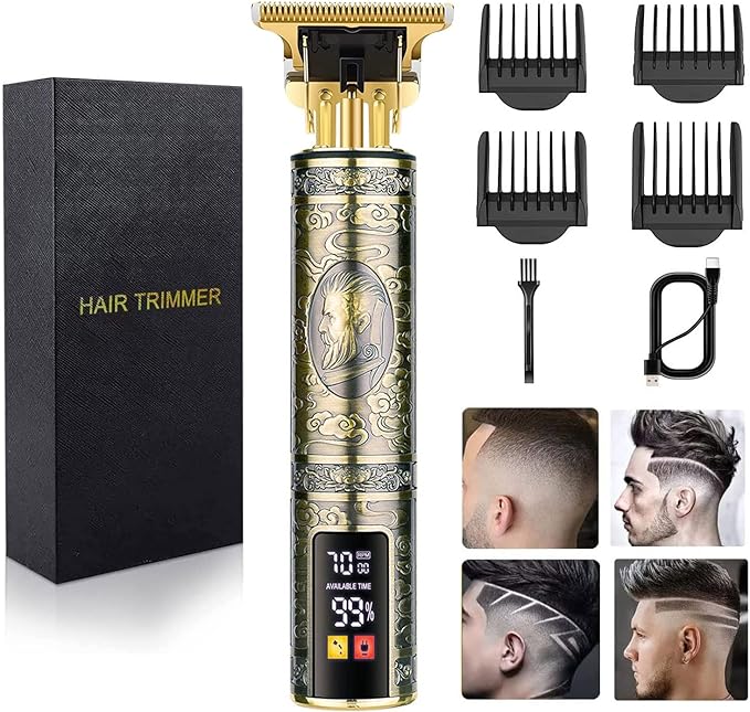 Hilandkom Men's T-Blade Hair Clippers, Waterproof & Low Noise, Professional Hair Trimmer, USB Quick Charge & LED Display, Ergonomic All Metal Design