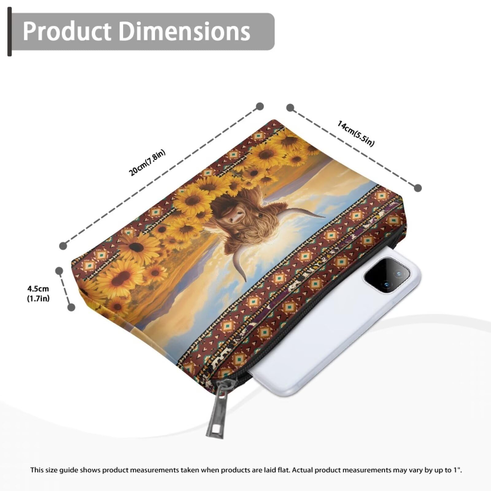 COEQINE Sunflower Purse Leather Cosmetic Wallet for Women Western Party Bag Elehant Cosmetic Pouch With Zipper Cute Highland Cow Purses Cosmetic Wallet for Travel Birthday Party