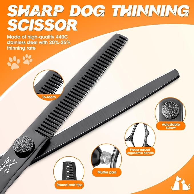 JASON Dog Grooming Scissors Set - Professional 6 in 1 Pet Shears Kit