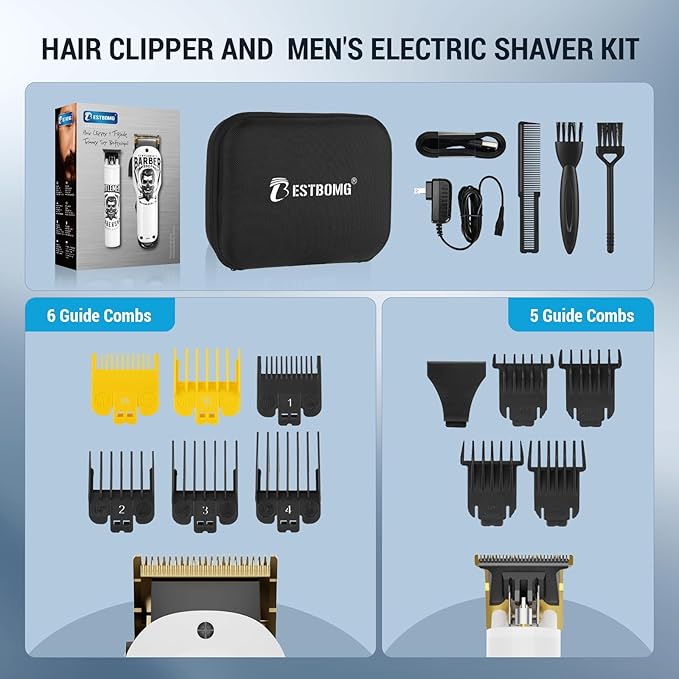 BESTBOMG® Professional Hair Clippers for Men, Clipper & Trimmer Set, White