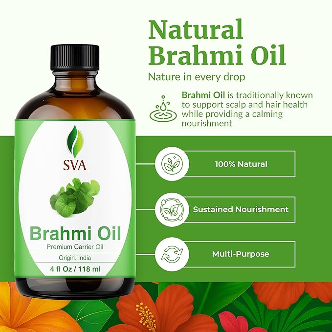 SVA Brahmi Oil - 4 Fl Oz - for Face, Skin Care, Hair Care, Scalp Massage & Body Massage – Carrier Oil with Dropper