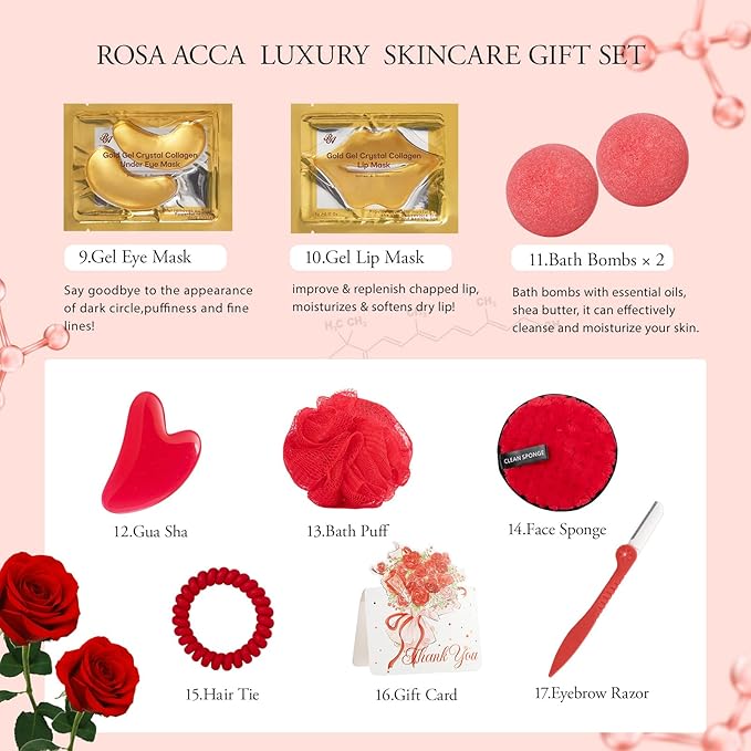 Gifts for Women, Birthday Gifts, 23 Pcs Rose Hydrating Face Skin Care Gifts Set for Women, Bath and Body Gifts Basket Set, Spa Day Gifts Set, Present, Christmas, Anniversary, Bridal Shower, Wife, Mom