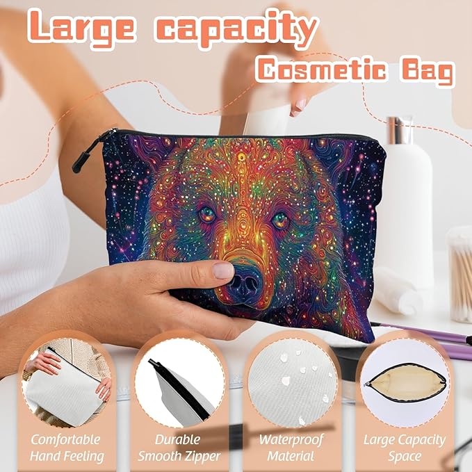 Scribesense Cosmetic Bags Travel Makeup Toilet Case Waterproof Pouch for Women Girls 6.7X9.45inches - Psychedelic Cosmic Bear