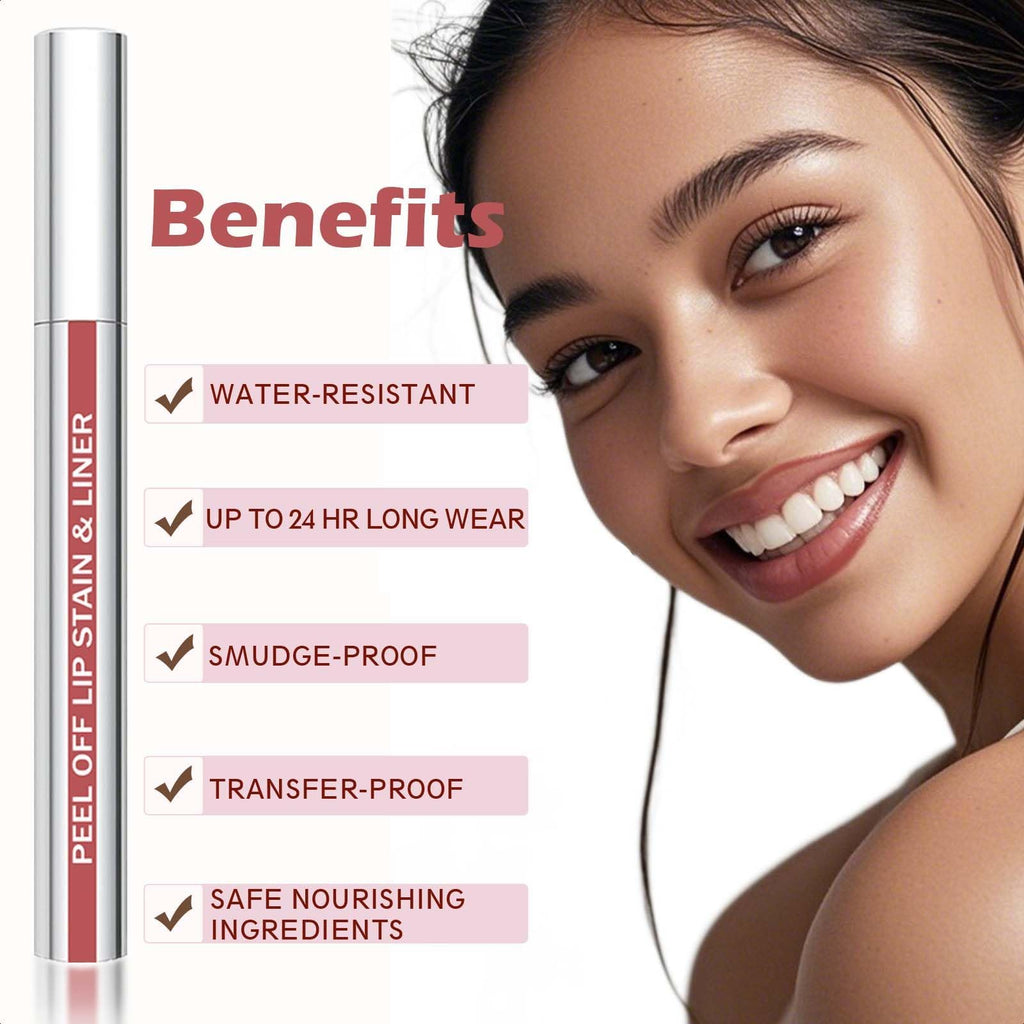 QCMME Lip Liner Stain Peel Off with Tweezer, Long Lasting Matte Lip Tattoo, Highly Pigmented Color Lip Makeup, Waterproof, Transfer-proof Lipstain for Women, COCOA